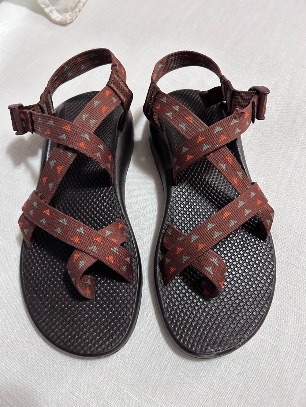 Chaco Brown Sandals  with Orange and Teal Accent Straps